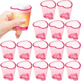 16 PCS Plastic Beer Mugs,1.5 oz Pink Shot Glass,Cute Heart Shot Glasses,Reusable Beer Stein Tasting Glasses Juice Cups for Drinking Beer