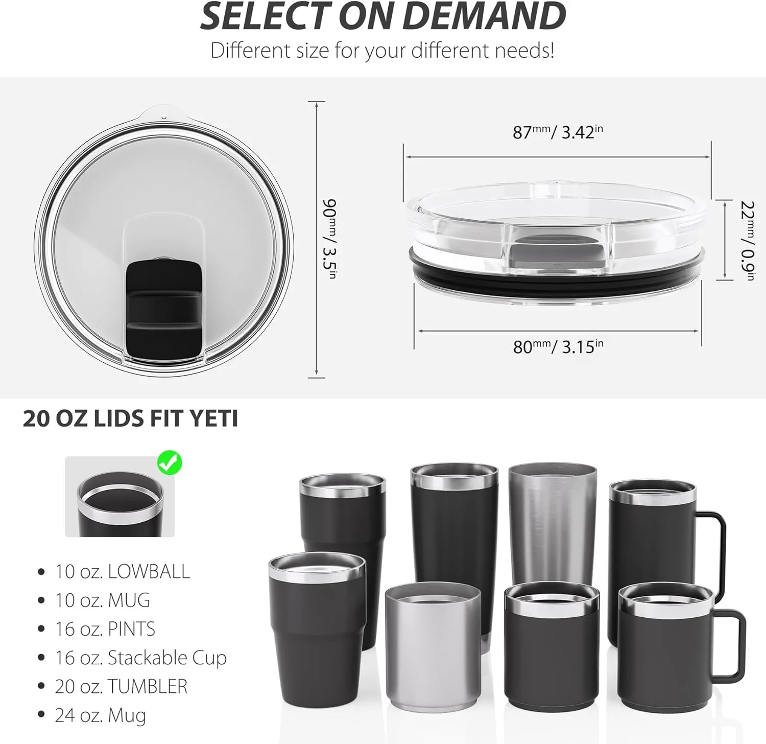 20 oz Tumbler Lid for YETI, 4 Pack Magnetic Replacement Lids for 20 oz Tumbler & 10oz Lowball, 10 oz Mug, Spill Proof Cup Covers with Slide Switch, BPA Free