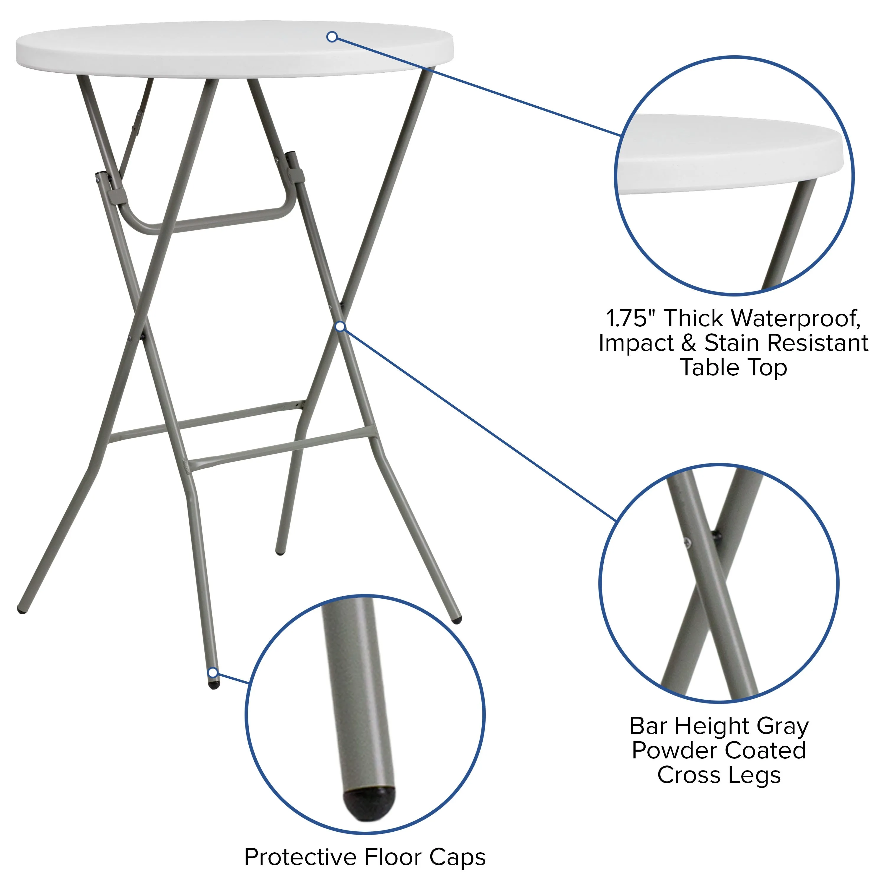 2.6-Foot Round Plastic Bar Height Folding Table