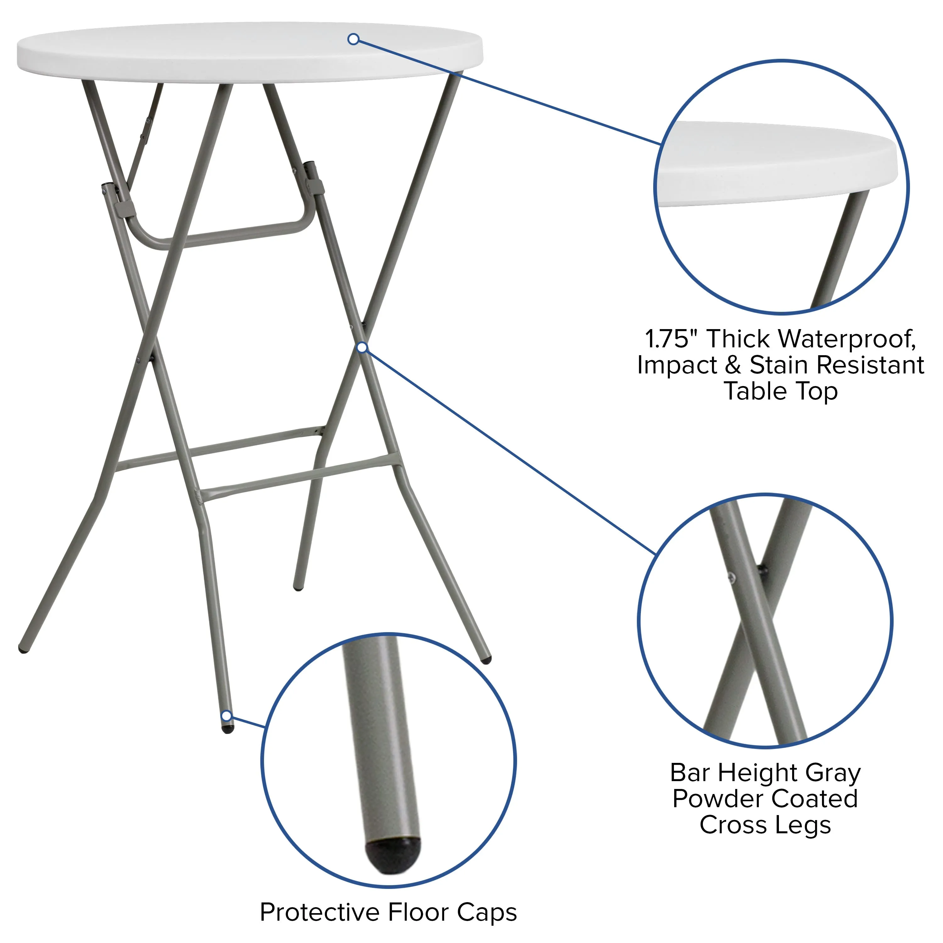 2.6-Foot Round Plastic Bar Height Folding Table
