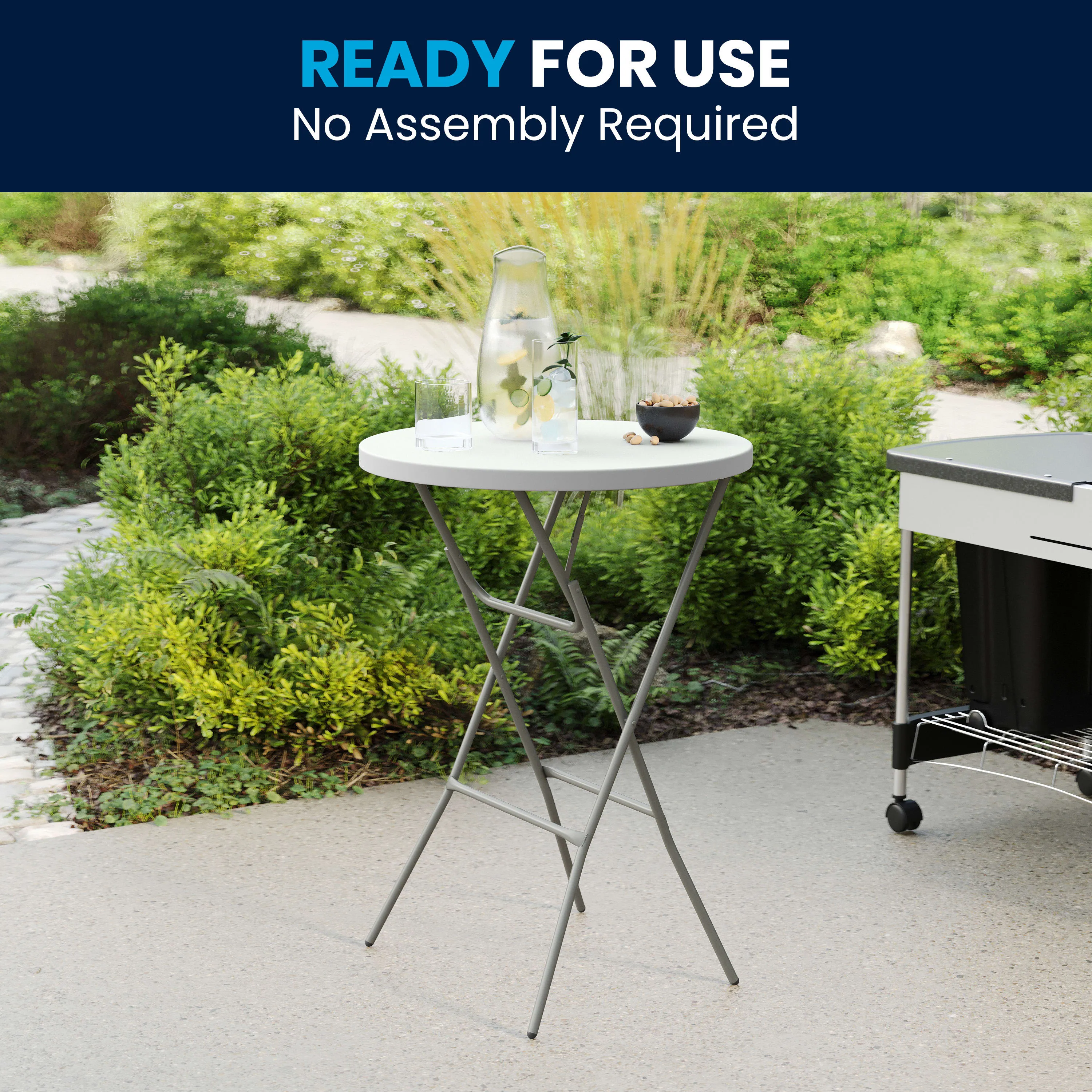 2.6-Foot Round Plastic Bar Height Folding Table