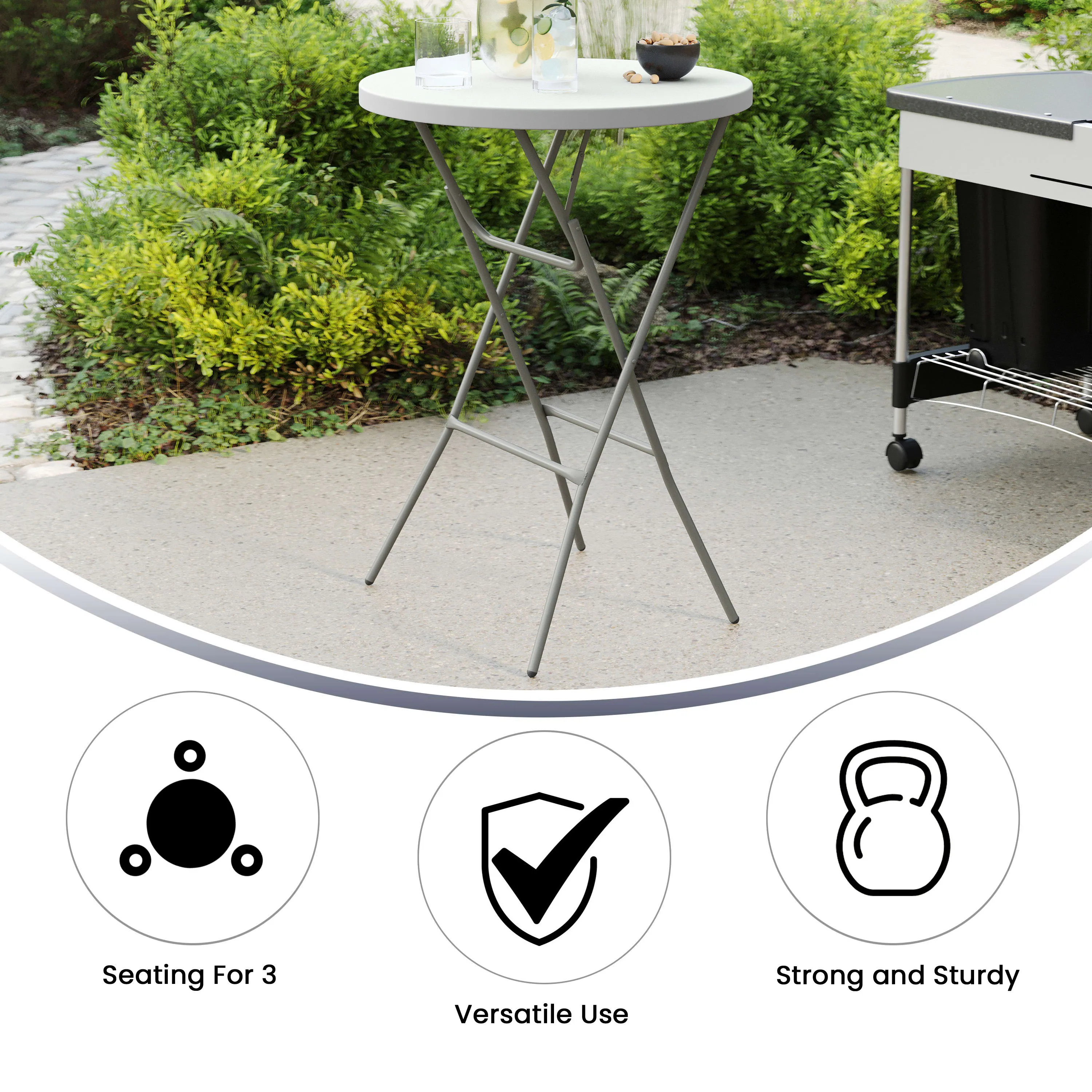 2.6-Foot Round Plastic Bar Height Folding Table