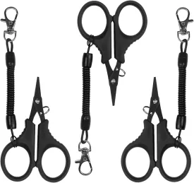 3 Pieces Fishing Scissors, Stainless Steel Fishing Line Cutter &Braided Line Cutter, Cutter with Titanium Coating Fishing with Hook and Retractable Coil Lanyards Fishing Accessories (Black)