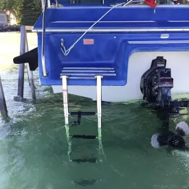 3 Step Folding Boat Ladder, Heavy-Duty Telescopic Swimming Pool/Outboard Extension Ladder, Stainless Steel Pontoon Boat Ladder, 150kg/330lbs Capacity