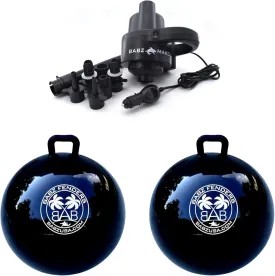 BABZ Inflatable Boat Fender Bumpers for Docking, Tie Up Raft, Marine, Wakesurf, Pontoon, Fishing, Yachts, and More (Bundle (Classic 24" Pack of 2)   (Mako 12v Electric Pump), Black w/White Logo)