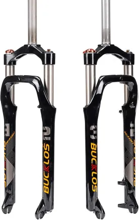 BUCKLOS 26 x 4.0 inch Fat Tire MTB Suspension Fork, 100mm Travel Spacing Hub 135mm 1 1/8 Straight Tube Manual Lockout 9mm QR Oil Spring Front Forks, fit Snow Beach XC Mountain Bike