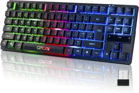 CHONCHOW Wireless LED Keyboard, Rechargeable 87 Key RGB LED Backlit Wireless Gaming Keyboard for PC, PS4, PS5, Xbox One