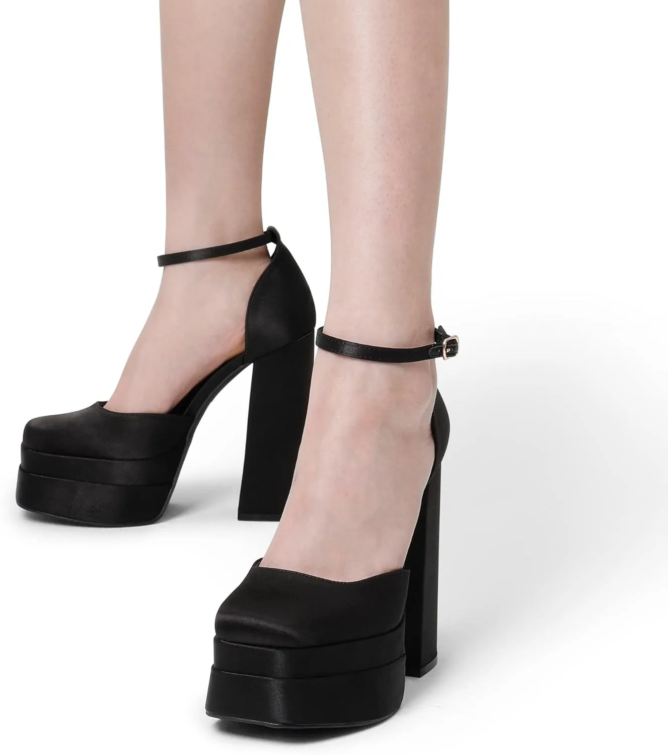 DREAM PAIRS Womens High Chunky Platform Closed Toe Block Heels Square Toe Ankle Strap Dress Wedding Party Pumps Shoes Aurelia