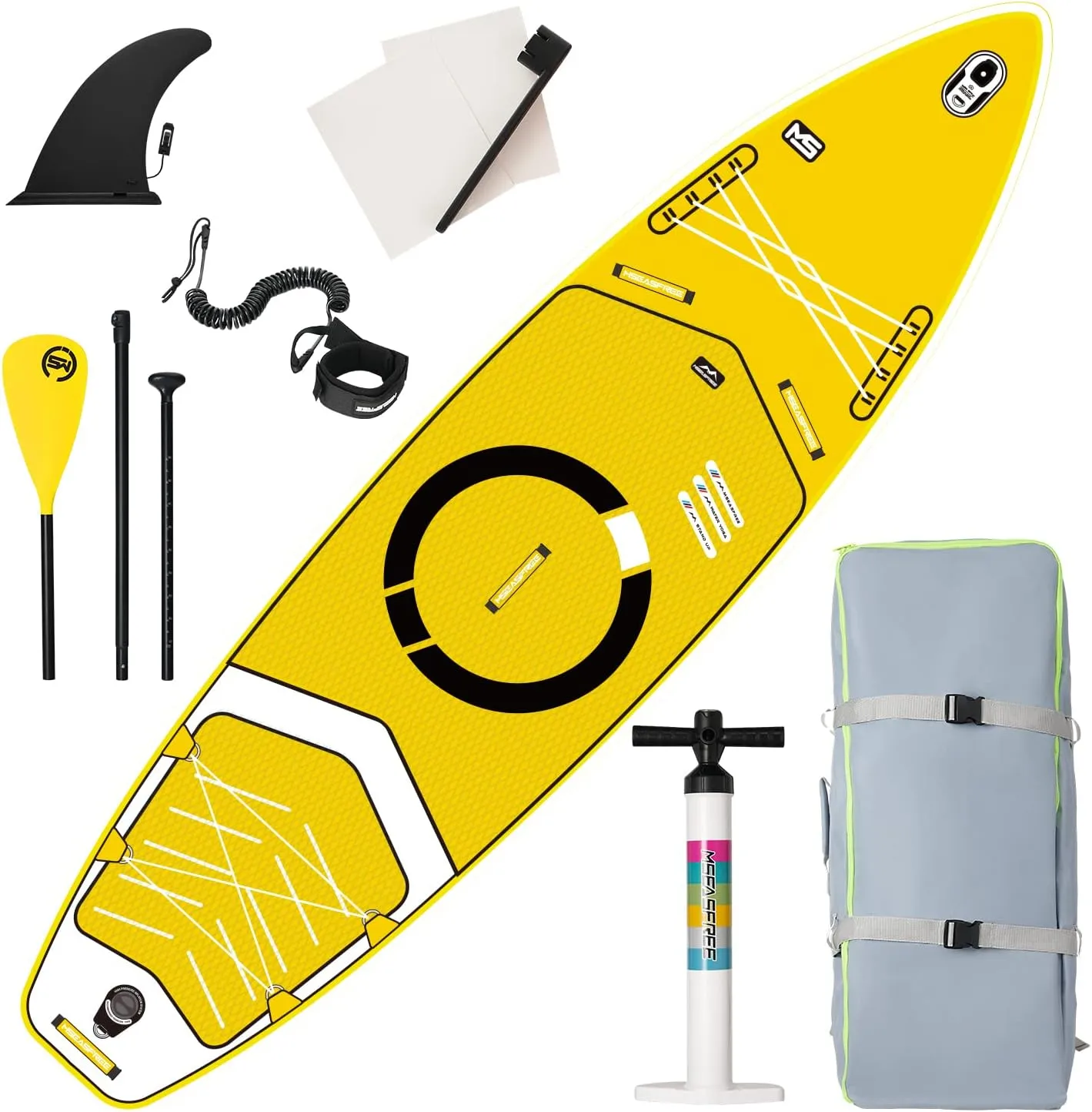 ECHU-Inflatable Stand Up Paddle Board with Premium SUP Accessories & Backpack, Wide Stance, Bottom Fin for Paddling, Paddle, Leash, Surf Control, Non-Slip Deck for Youth & Adult