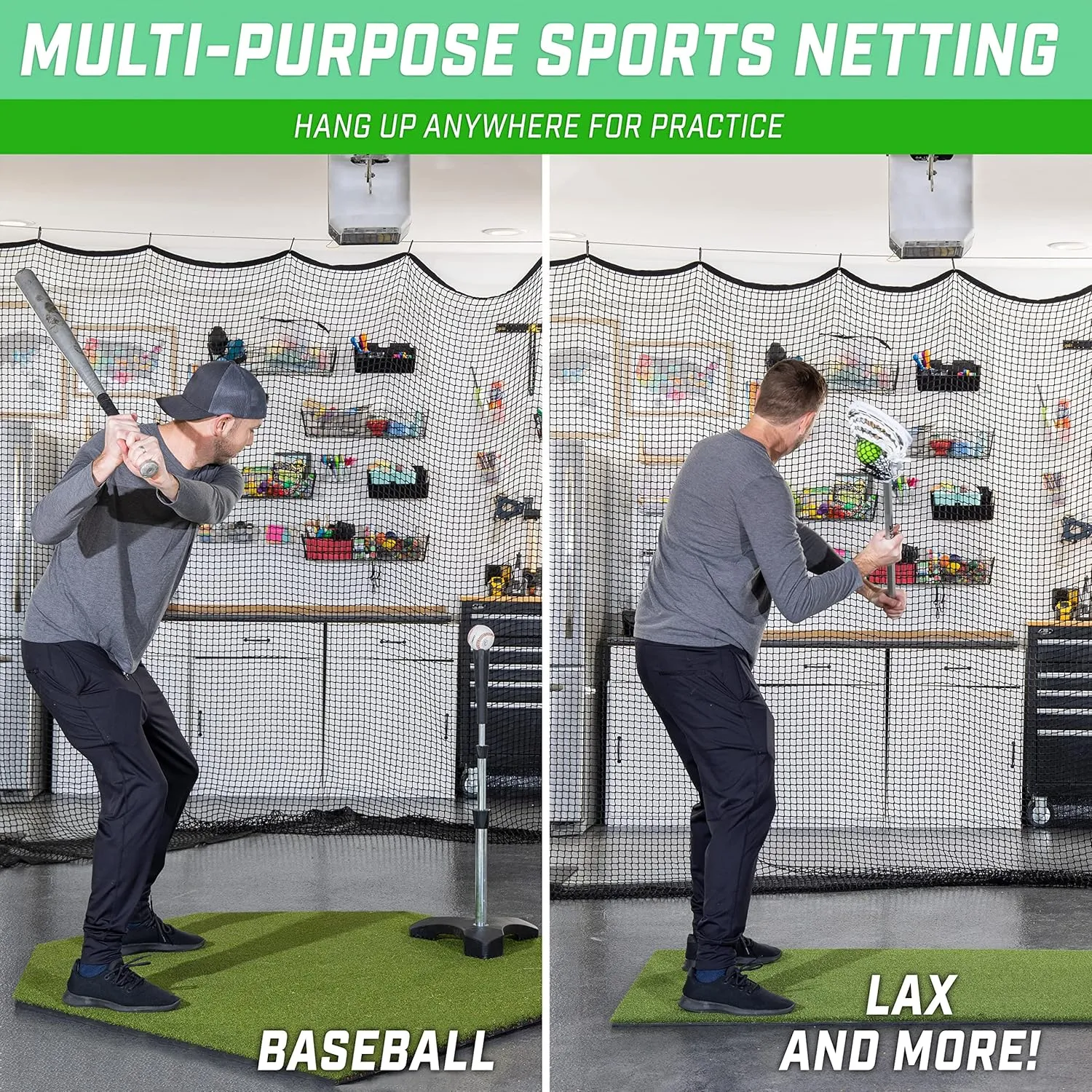 GoSports Sports Netting - 10 ft, 15ft, 20ft - Hitting Net for Golf, Baseball, Hockey, Soccer, LAX and More