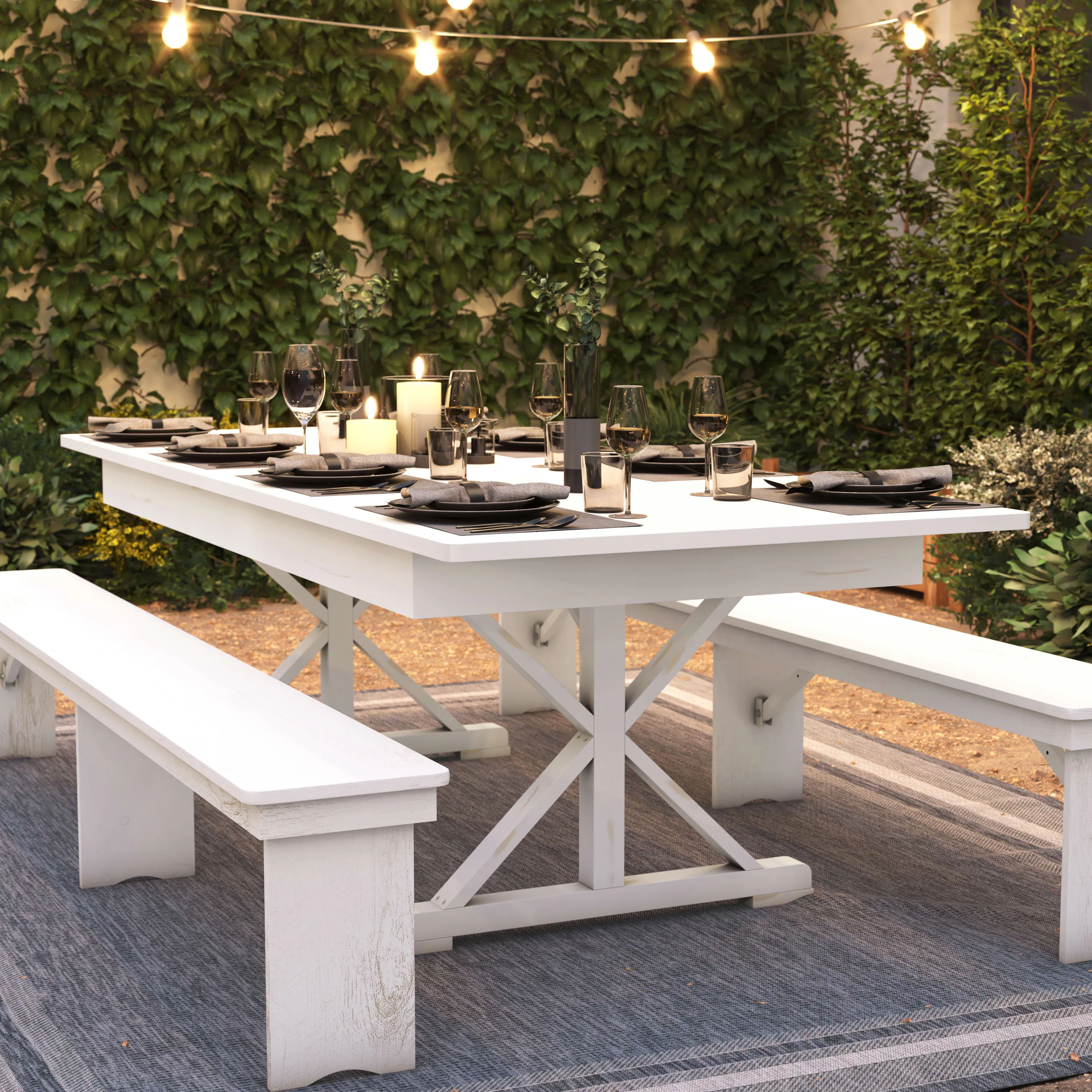 HERCULES 8' x 40" Rectangular Solid Pine Folding Farm Table with X Legs