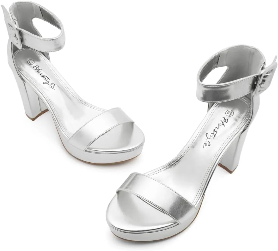 Herstyle Platform Heels for Women  4 Inch Chunky Block Heeled Sandals | Open Toe Dressy Strappy High Heels with Ankle Strap for Wedding, Prom, Graduation & 2025 Events