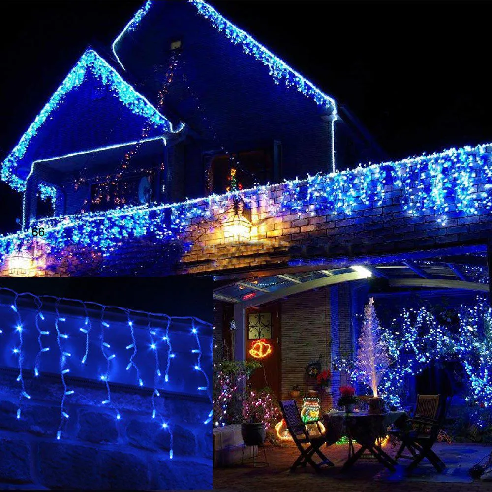 LED Snowing Icicle Indoor & Outdoor Christmas Fairy Lights with White Cable (360 Lights) - Blue Lights