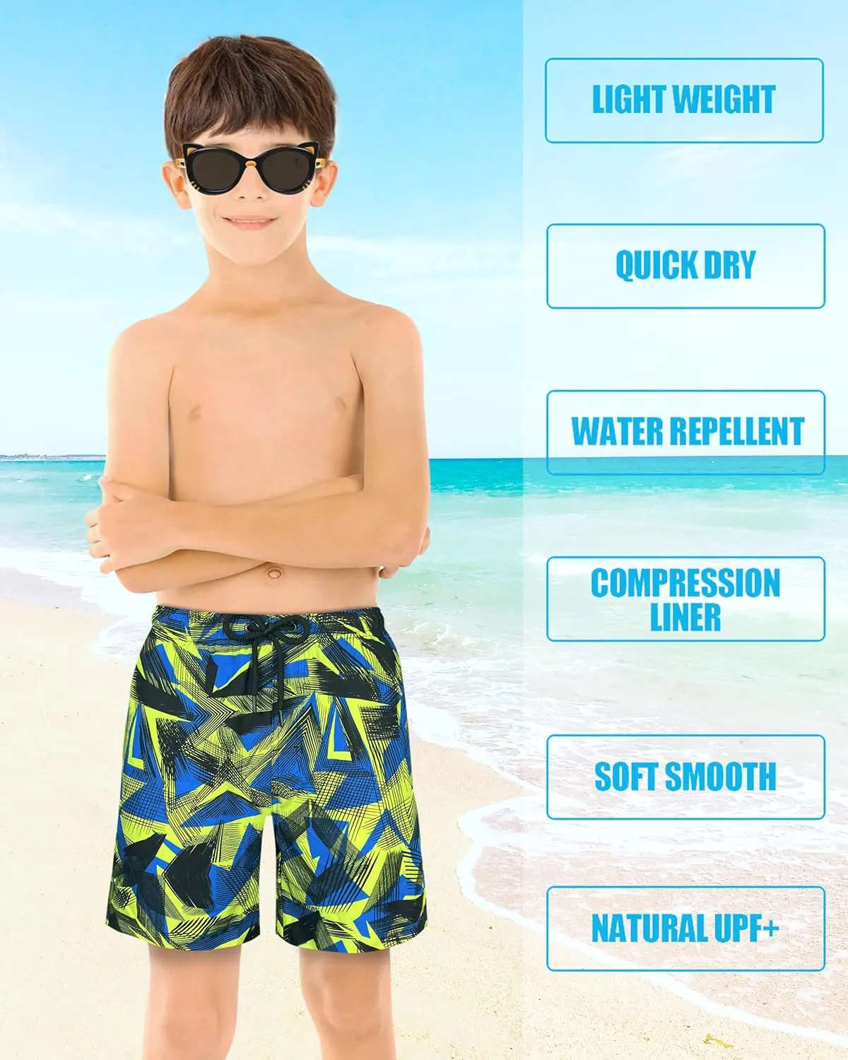 LUCOWEE Boys Swim Bathing Trunks Soft Compression Liner no-Chafing Swimming Shorts Quick Dry Light UPF 50  Quality Swimsuit