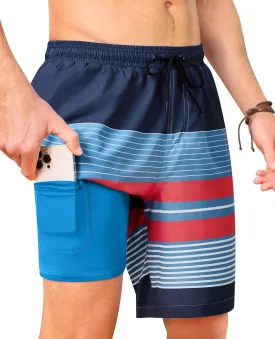 Mens 9 inch Swim Trunks with Compression Liner Quick Dry 2 in 1 Swimming Shorts with Pockets Bathing Suits Swimsuit