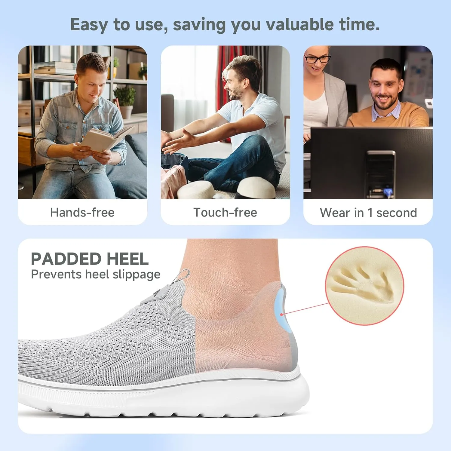 Men's Hands-Free Slip On Sneakers | Laceless Walking Shoes for Gym/Travel/Office