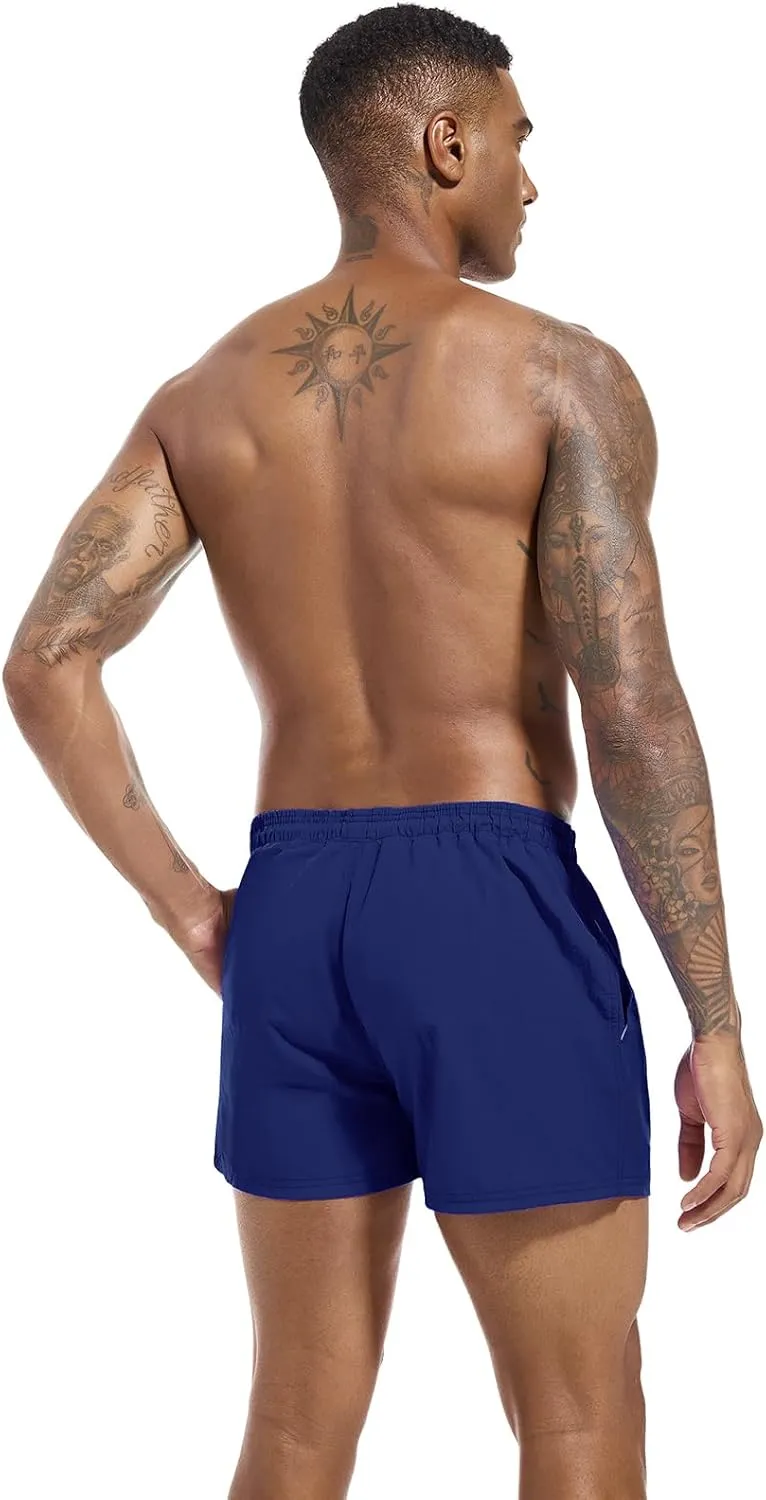 Men's Swim Trunk Quick Dry Solid 3"" in Inseam Swimwear Bathing Suit with Mesh Lining Beach Shorts