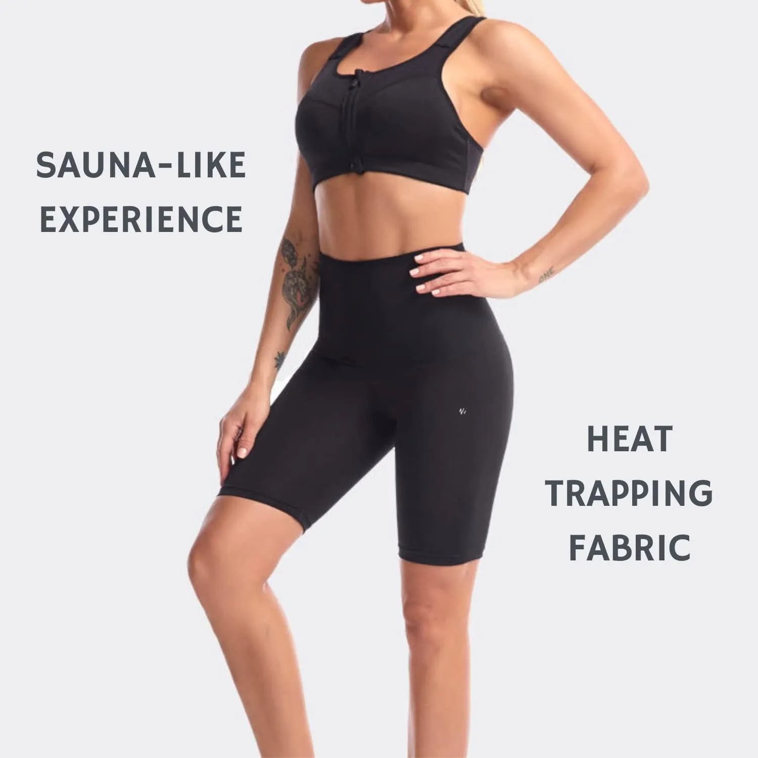 Nano Hertz Sauna Sweat Suit Weight Loss Shapewear Shorts Pockets Waist Trainer Body Sweatsuit Exercise Fitness Gym Women Girl