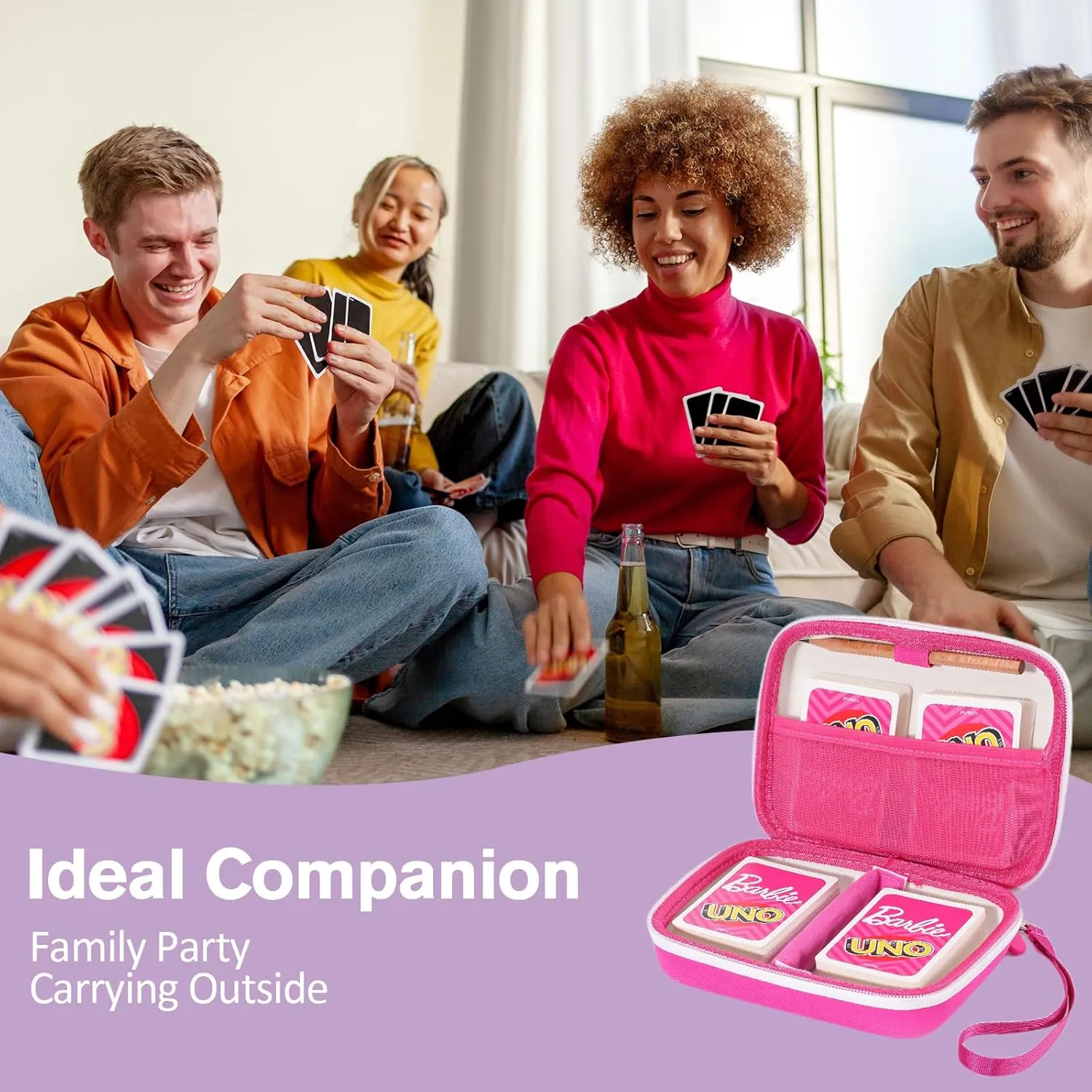 ProCase Hard Playing Card Game Carrying Case, Travel Storage Box Holds 300  Trading Cards, Bag Holder for Classic Board Game UNO, Five CrownsSKYJO, PlayMonster and More (Case Only) -Pink
