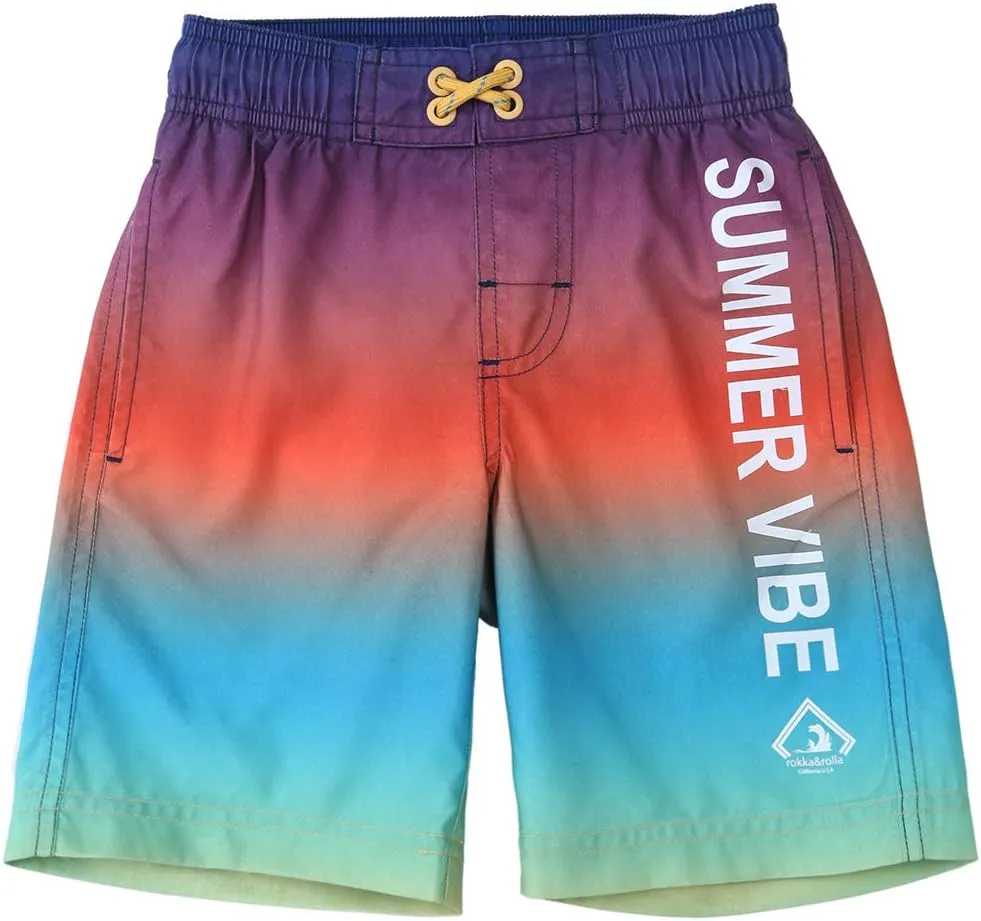 Rokka&Rolla Boys' Swim Trunks UPF 50  Quick Dry Bathing Suit Swimwear Beach Shorts with Mesh Lining