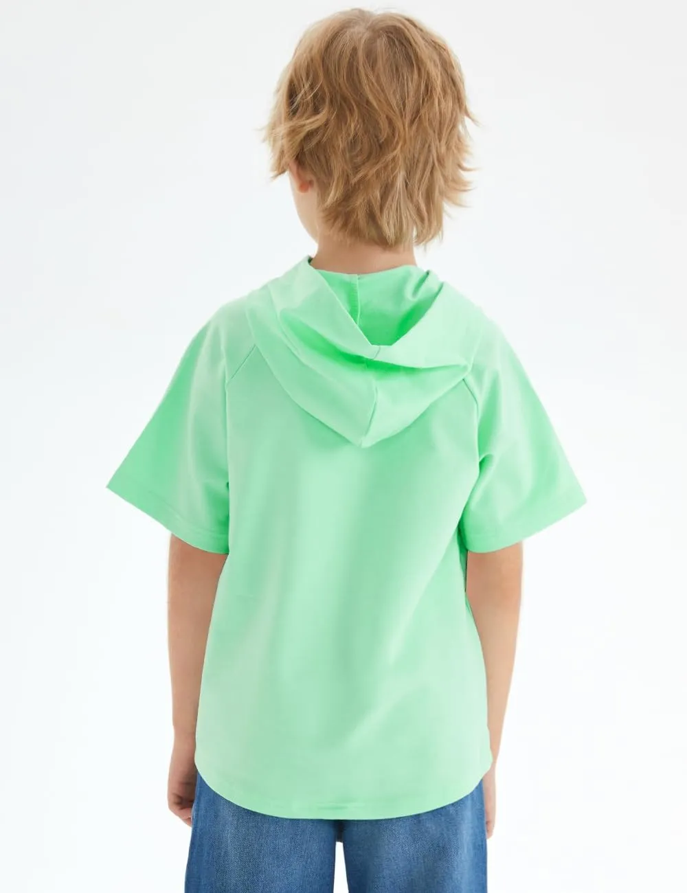 Spring&Gege Boys Light Weight Short Sleeve Hoodie Casual Solid Pullover Hooded T-shirt with Pocket