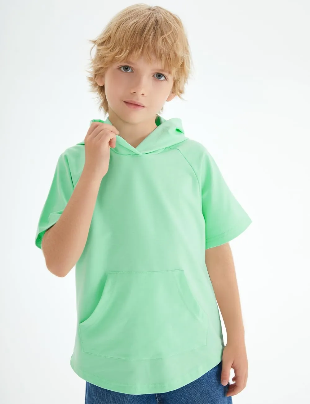Spring&Gege Boys Light Weight Short Sleeve Hoodie Casual Solid Pullover Hooded T-shirt with Pocket