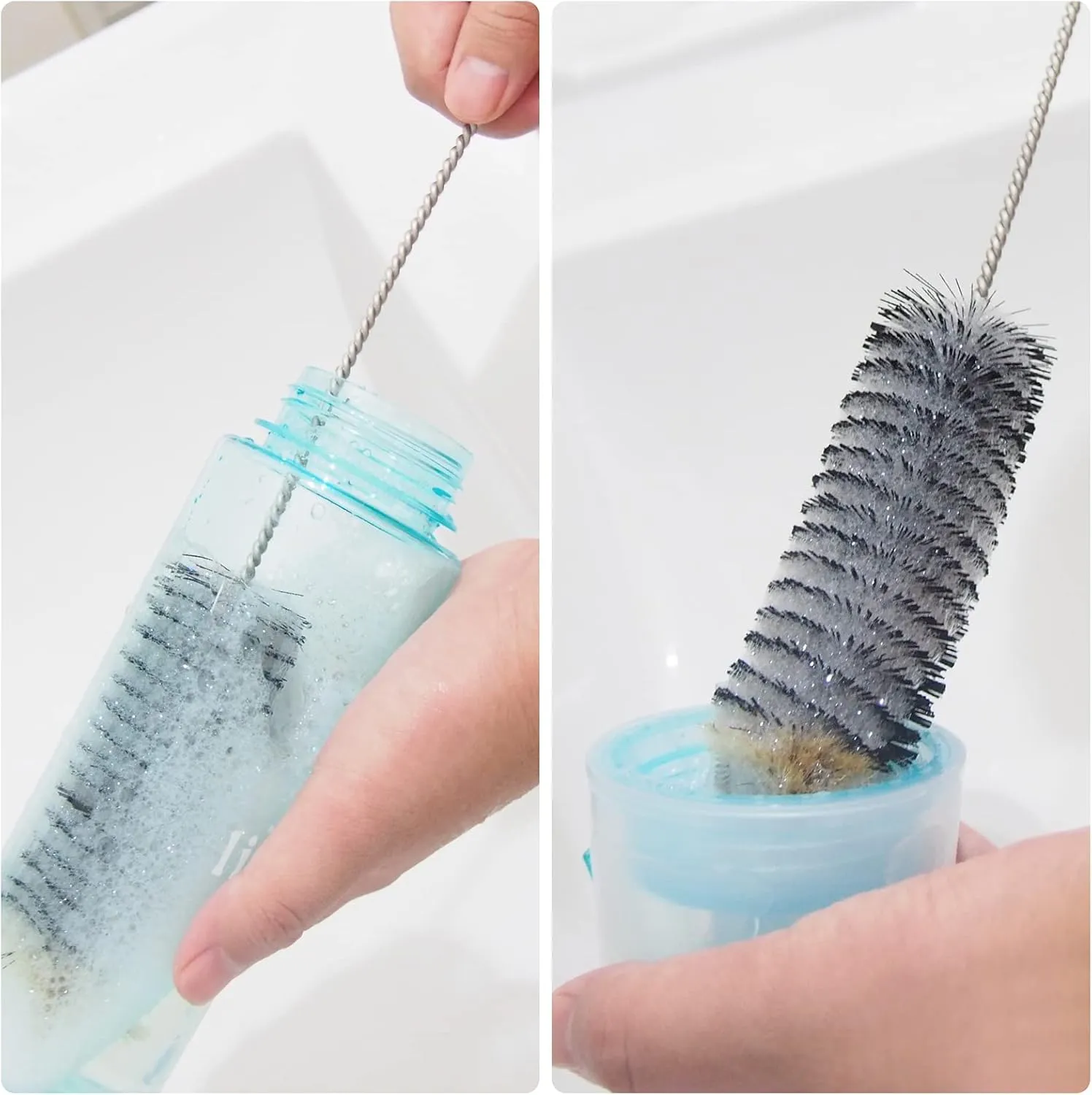 Stainless Steel Water Bottle Brush Long Handle Bottle Cleaner Scrubbing Brush for Cleaning Sports Bottles, Baby Bottles, Cups, Coffee Mugs, Glasswares, Wine Decanters, Flask, Vase, and Kitchen Sink