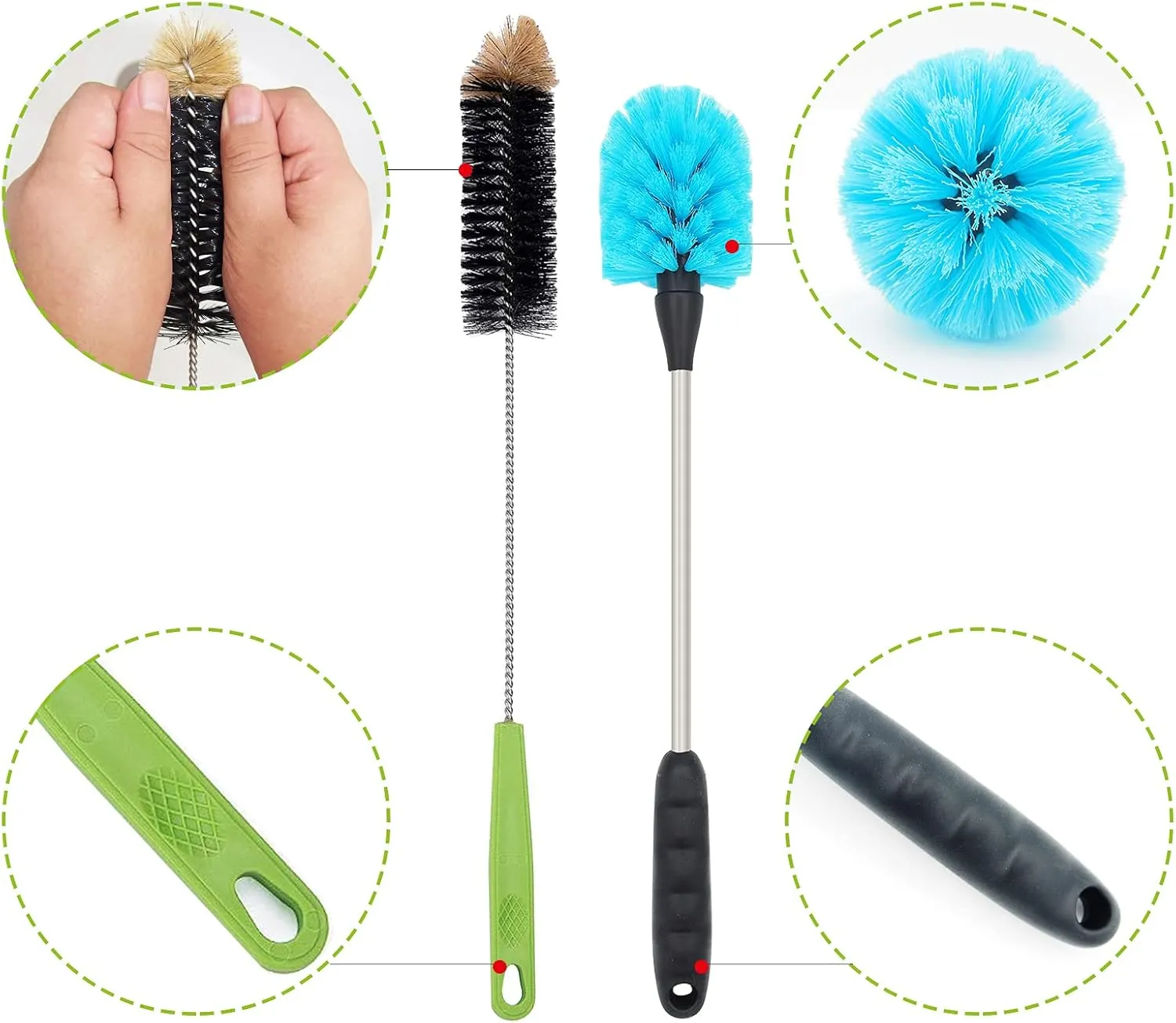 Stainless Steel Water Bottle Brush Long Handle Bottle Cleaner Scrubbing Brush for Cleaning Sports Bottles, Baby Bottles, Cups, Coffee Mugs, Glasswares, Wine Decanters, Flask, Vase, and Kitchen Sink