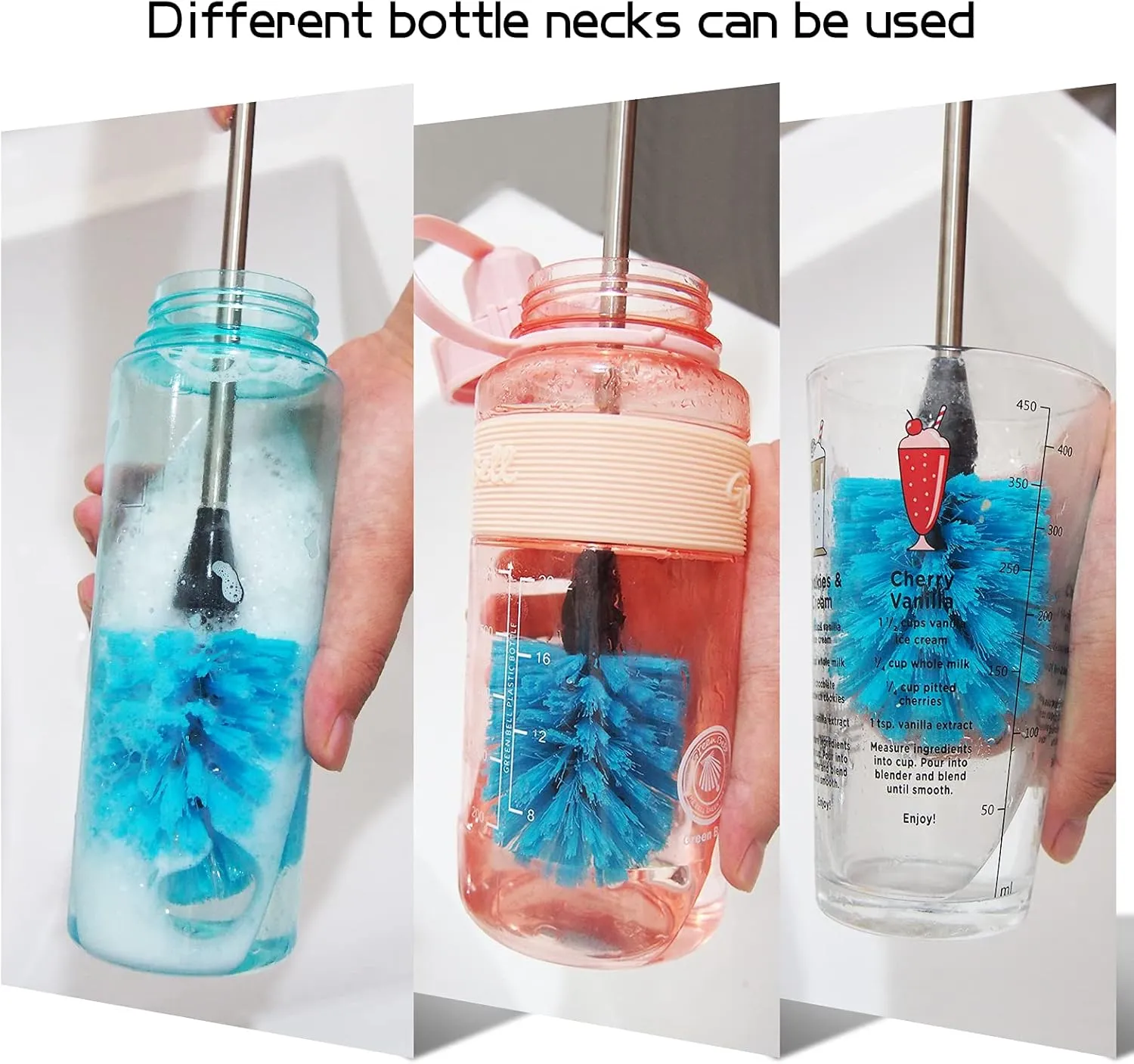 Stainless Steel Water Bottle Brush Long Handle Bottle Cleaner Scrubbing Brush for Cleaning Sports Bottles, Baby Bottles, Cups, Coffee Mugs, Glasswares, Wine Decanters, Flask, Vase, and Kitchen Sink