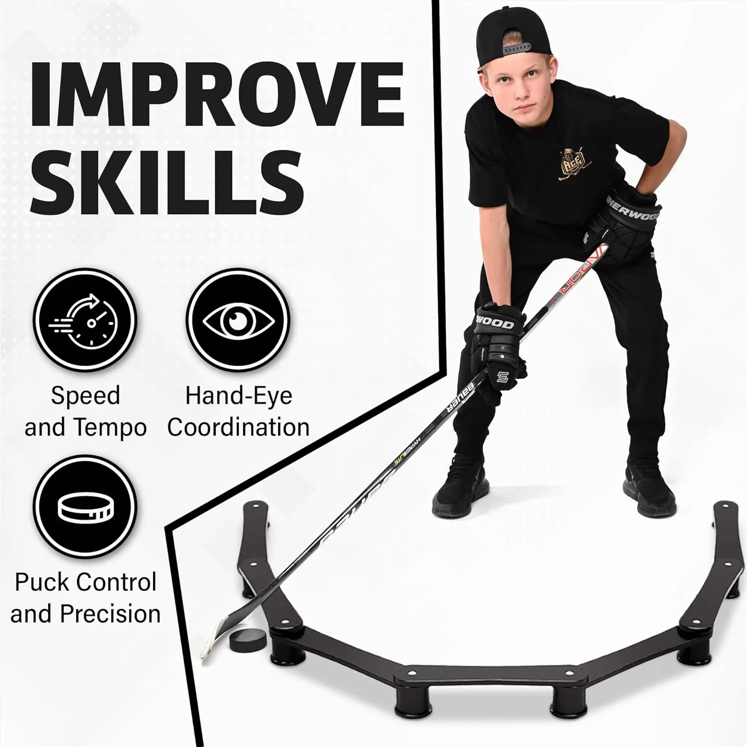 The Snake Trainer - Lightweight Stickhandling Training Tool - Hockey Training Equipment for Puck Control, Reaction Time and Coordination - Portable, Durable and Adjustable