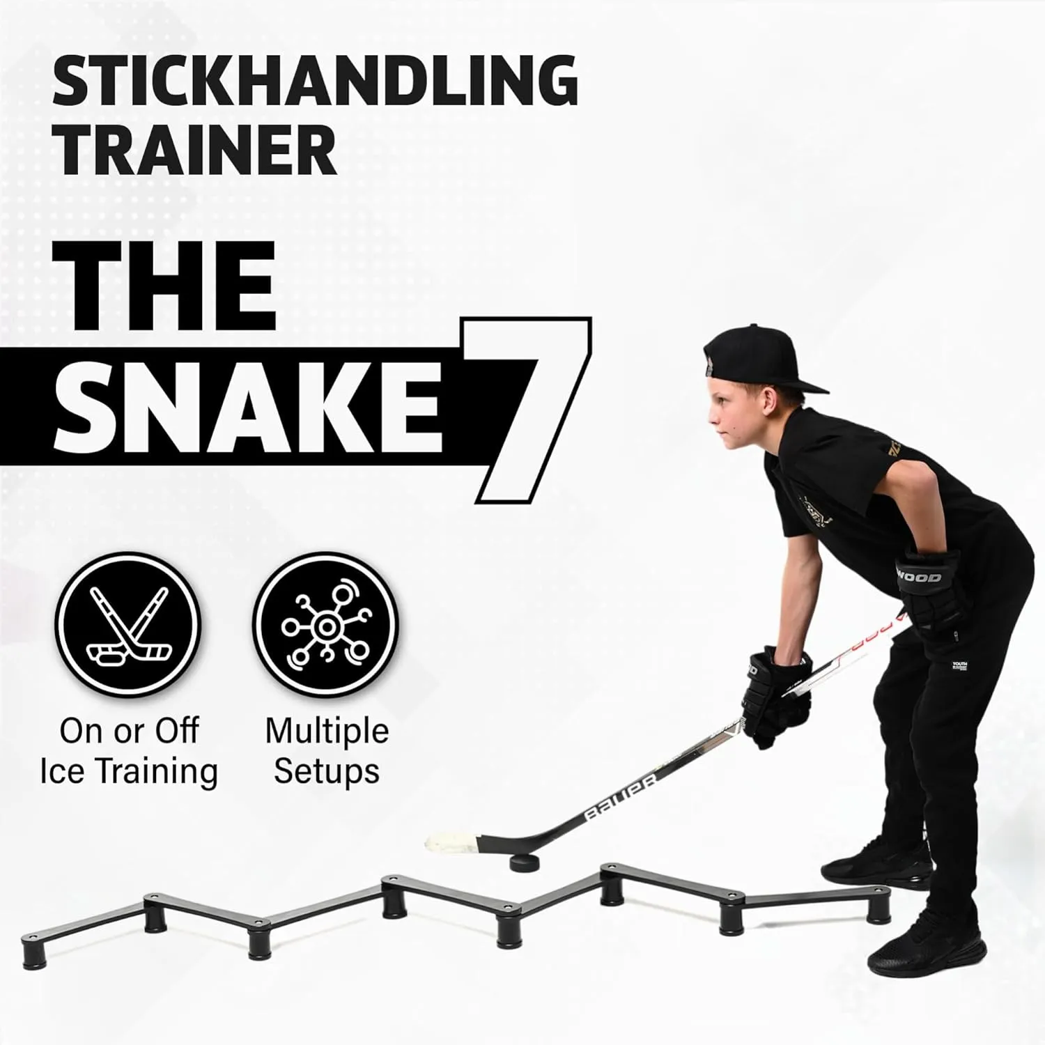 The Snake Trainer - Lightweight Stickhandling Training Tool - Hockey Training Equipment for Puck Control, Reaction Time and Coordination - Portable, Durable and Adjustable