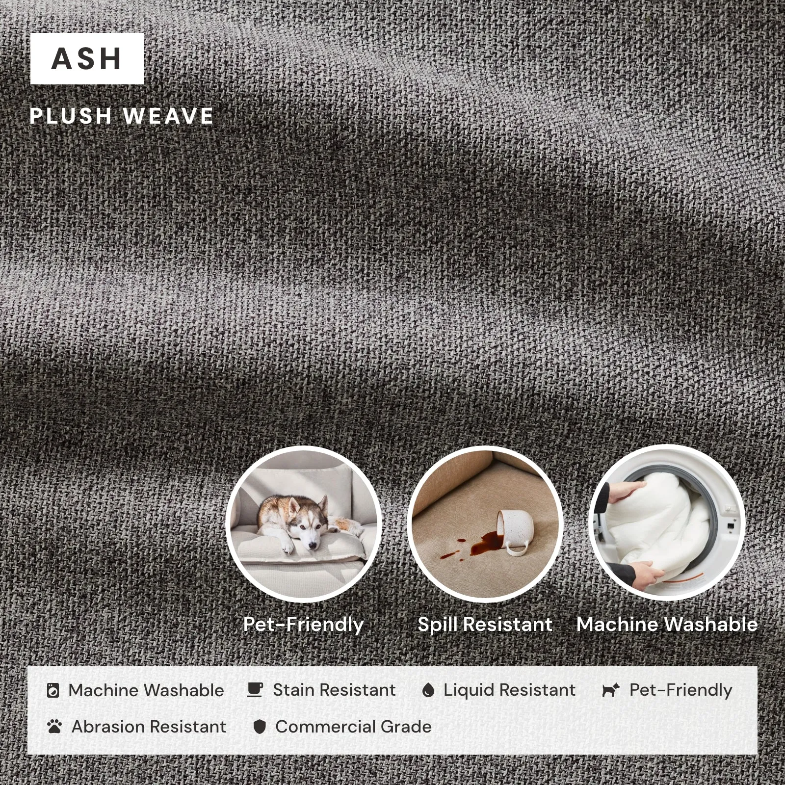 Washable Upholstered Dining Chair | 15” Back Height in Ash