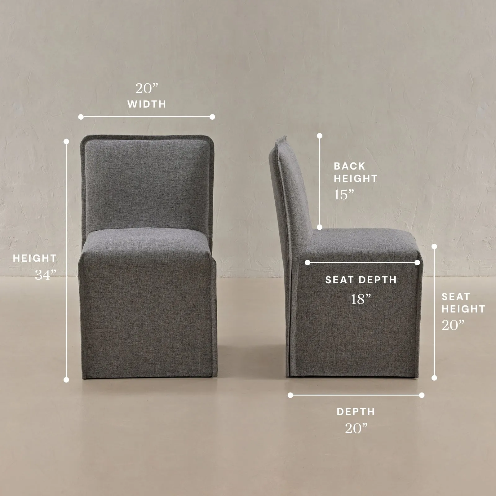 Washable Upholstered Dining Chair | 15” Back Height in Ash