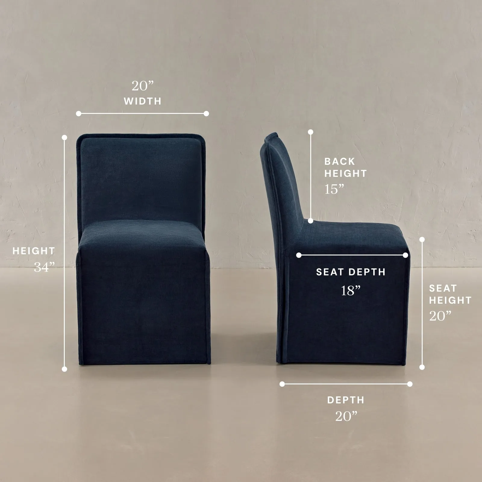 Washable Upholstered Dining Chair | 15" Back Height in Sumi (Set of 2)