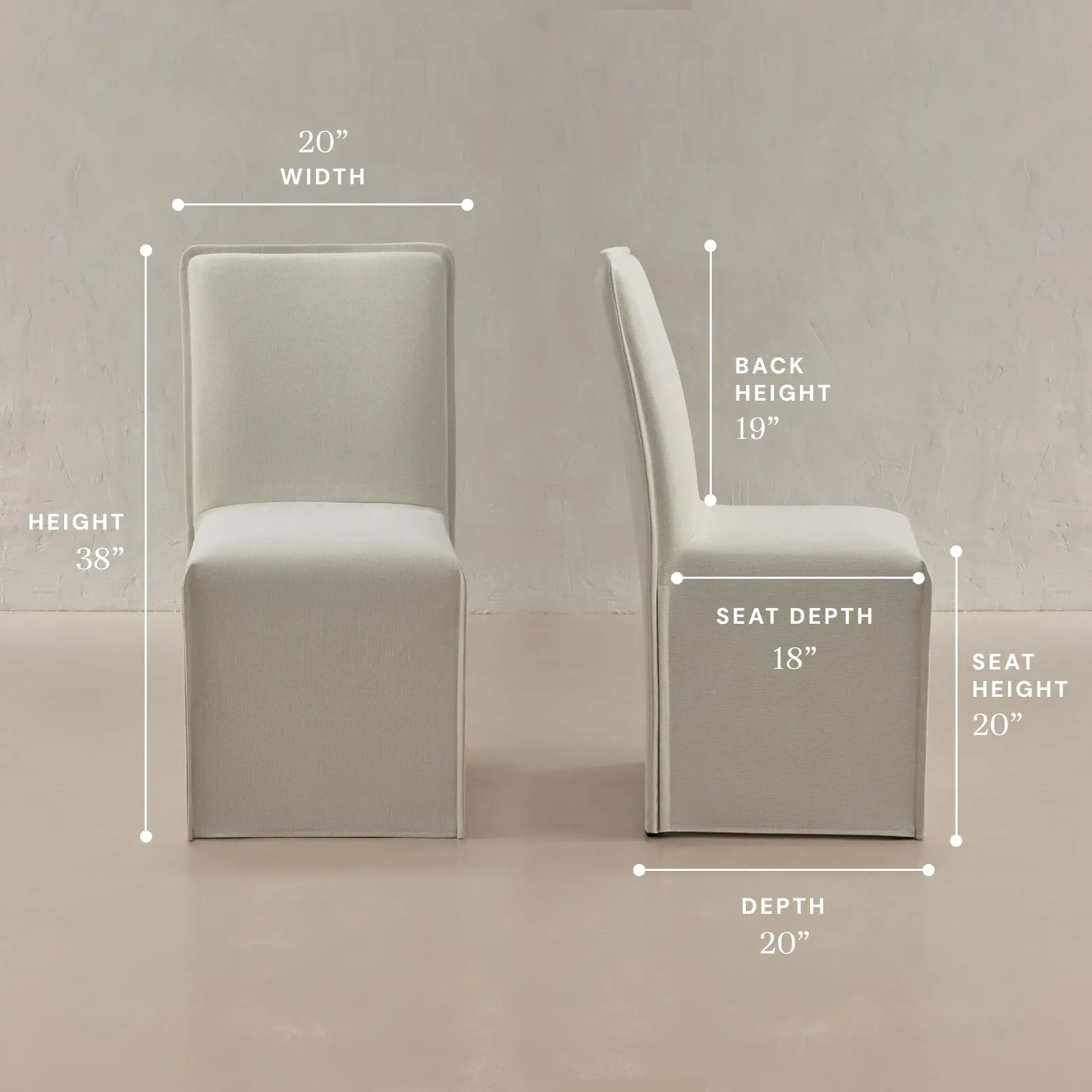 Washable Upholstered Dining Chair | 19” Back Height in Eggshell (Set of 2)