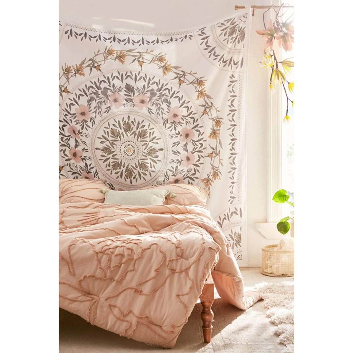 White Floral Tapestry