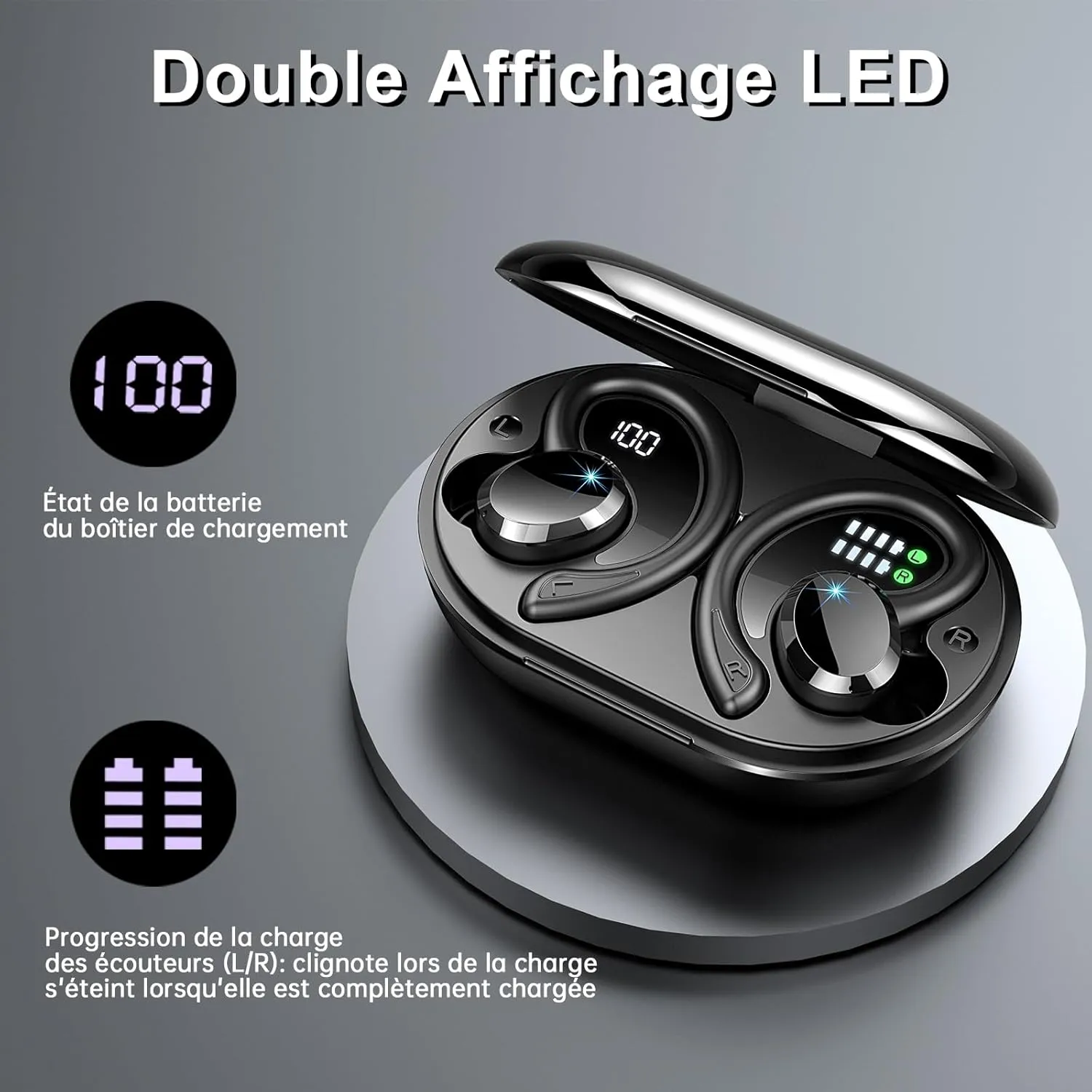 Wireless Earbud Sport, Bluetooth 5.3 Headphone Bass Hi-Fi Stereo Over Ear Buds, 48Hrs Noise Cancelling Headset with Earhook, IP7 Waterproof in-Ear Earphone Workout Running for Laptop Pad Android iOS