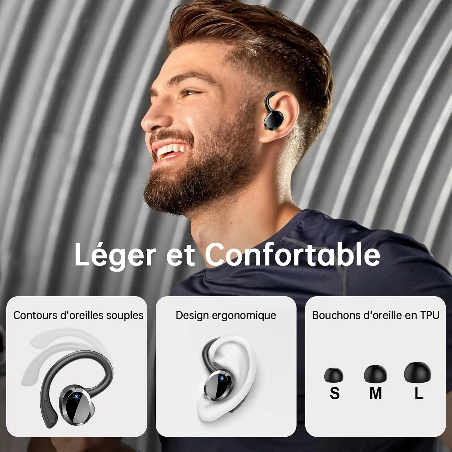 Wireless Earbud Sport, Bluetooth 5.3 Headphone Bass Hi-Fi Stereo Over Ear Buds, 48Hrs Noise Cancelling Headset with Earhook, IP7 Waterproof in-Ear Earphone Workout Running for Laptop Pad Android iOS