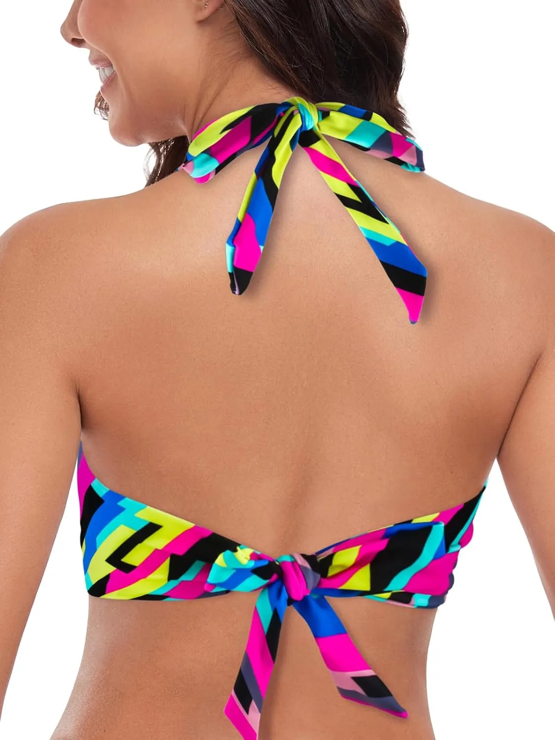 Women's Twist Front Halter Bikini Top V Neck Swim Top Padded Bathing Suit Top